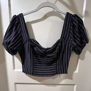 Pinstripe Sweetheart Blouse Top NWT
